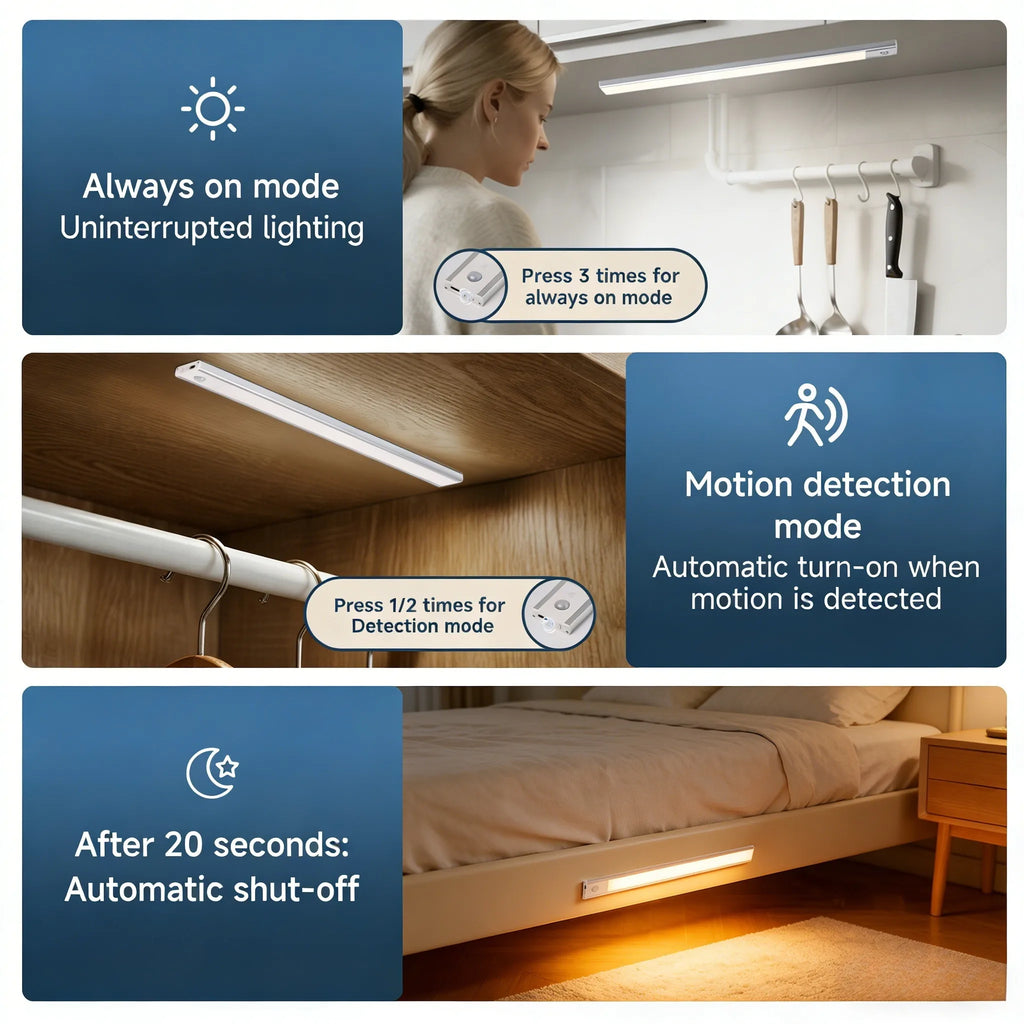 LED Lights Motion Sensor Cabinet Lights Dimmable Touch LED Night Light Rechargeable Tube Light 3 Colors Night Lamp For Kids Gift