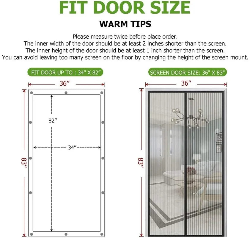2025 New Magnetic Screen Door Fit Door Upgraded Door Screen Magnetic Closure with Powerful Magnets Fiberglass Mesh Curtain