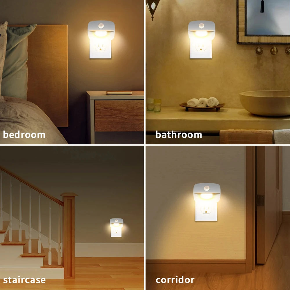 LED Night Light Motion Sensor EU Plug Lamp Nightlights For Children Bedroom Decoration Hallway Stairs WC Bedside Night Lamp
