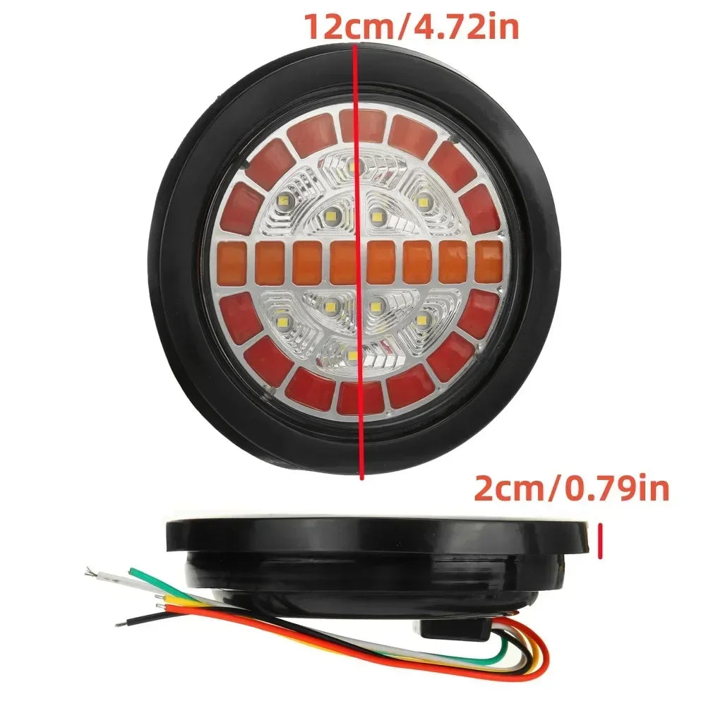 2x 12V 24V Truck Trailer Tractor LED Round Turn Light Rear Tail Light Flashlight Reverse Stop Signal Indicator Lamp Lorry RV Van