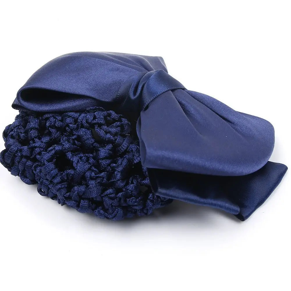 Satin Bowknot Decor Hairnet Women Girls Hair Clip Snood Net Barrette Bun Cover