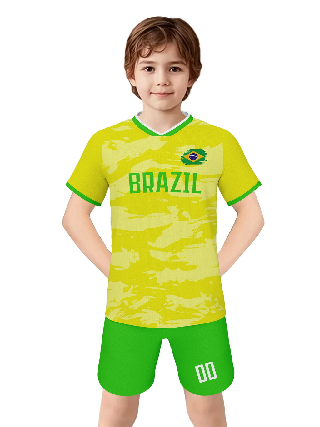Custom Brazil Soccer Jersey for Kids Personalized Football Kit with Printed Name Number Youth Boys Girls Team Uniform 3-14Y