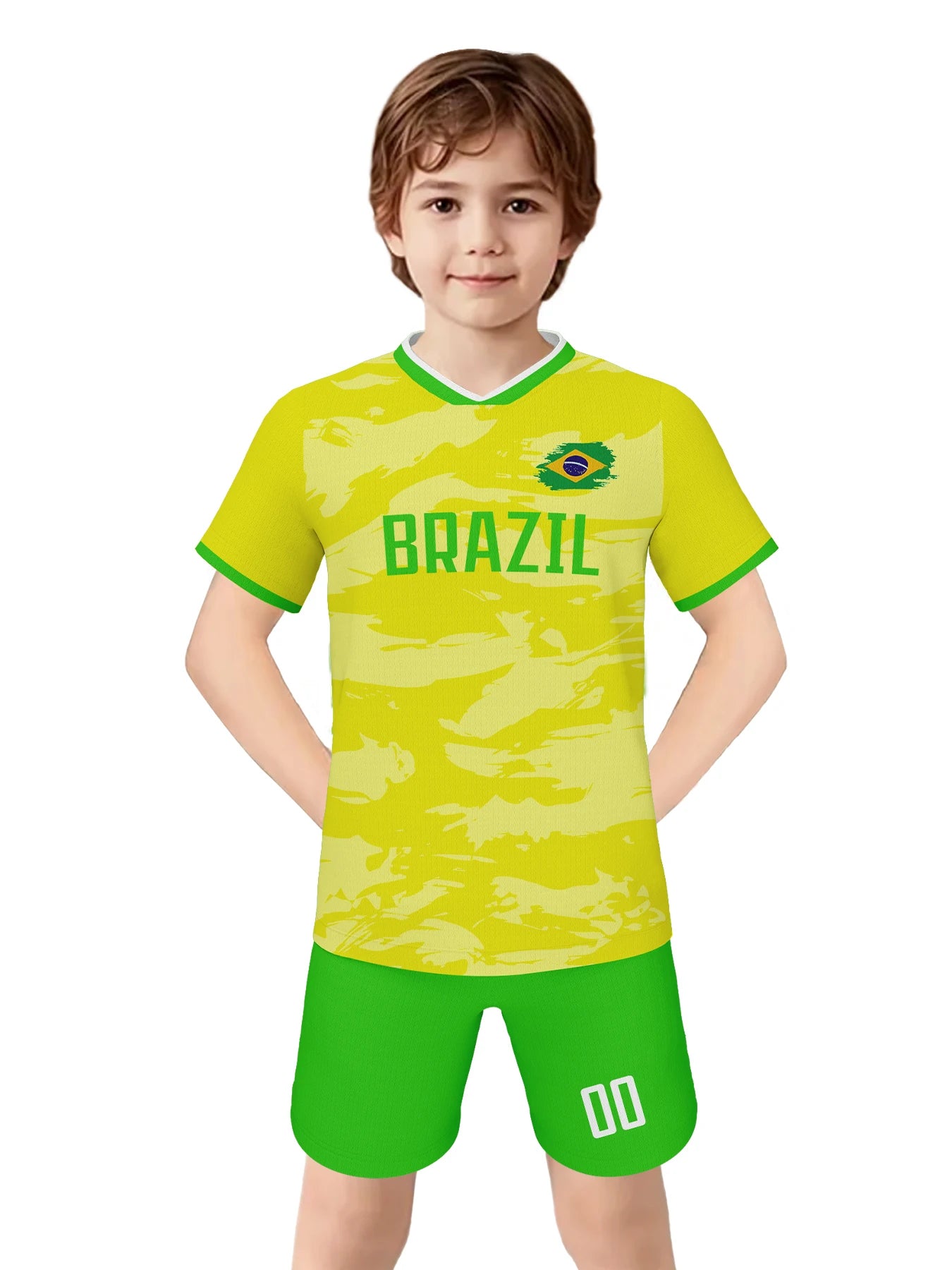 Custom Brazil Soccer Jersey for Kids Personalized Football Kit with Printed Name Number Youth Boys Girls Team Uniform 3-14Y