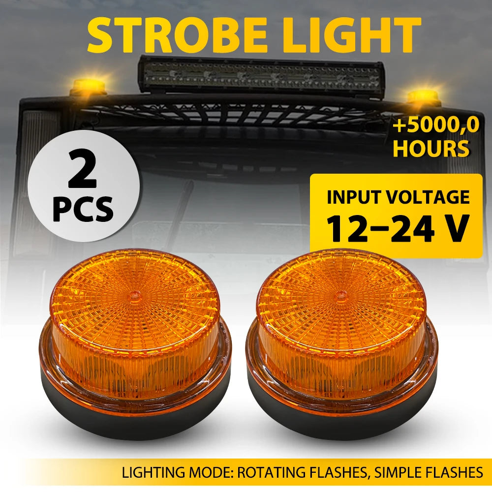 2Pcs Amber Strobe Lights Lamp For Truck Loader Tractor Vaz Bus Manipulator Rotating / Simple Flashes 12V 24V IP68 Waterproof