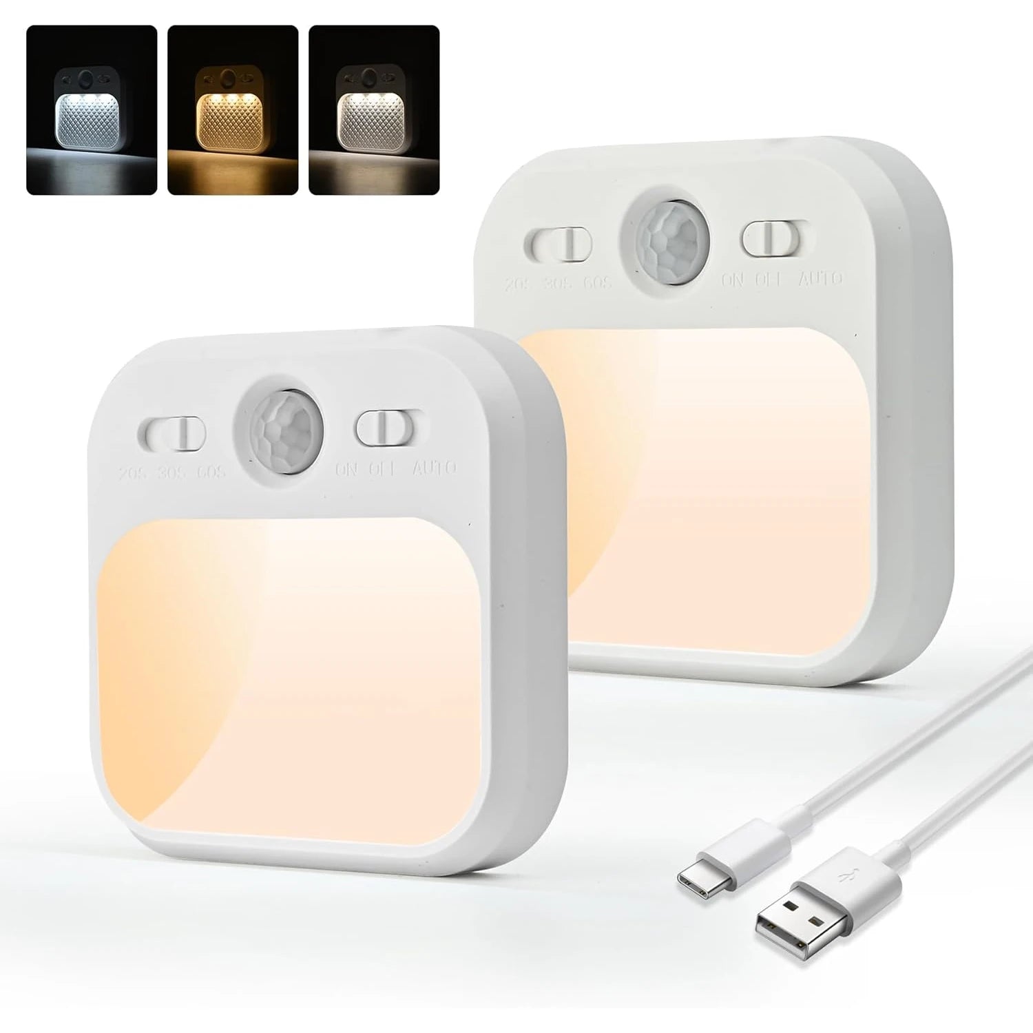 1pc/2pcs Rechargeable Motion Sensor LED Night Lights Dimmable Cabinet Lighting with Adjustable Timer 3 Color Temperatures Ideal