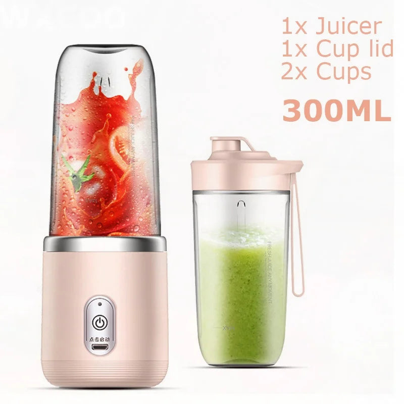 WXCOO Juicer Cup Set Automatic Smoothie Blender with 6 Blades Mixer Machine Portable Orange Fruit Squeezer Lemon Travel Mixer