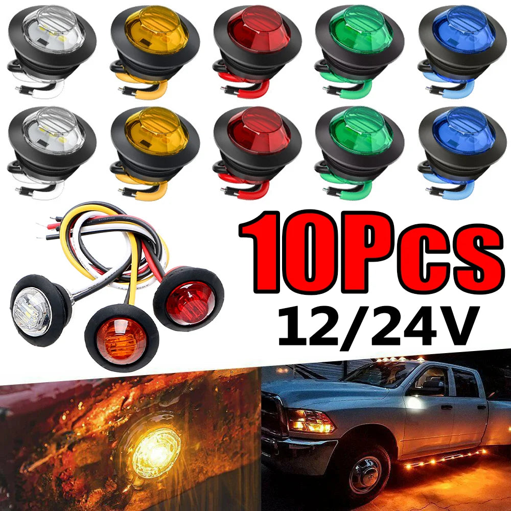 10Pcs LED Side Marker Lights 12V/24V Truck Warning Tail Light Trailer Lorry Car Caravan Boat Turn Signal Lamp Indicators Light