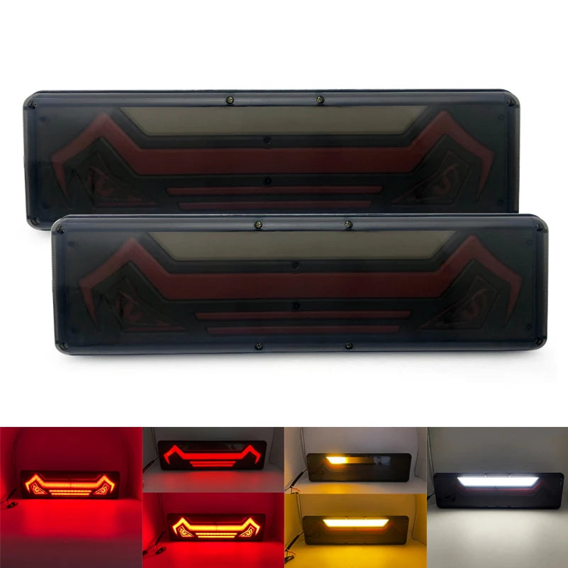 2PCS 24V Dynamic LED Truck Tail Light Turn Signal Rear Brake Lights Reverse Signal Lamp Trailer Lorry Bus Camper Caravan.