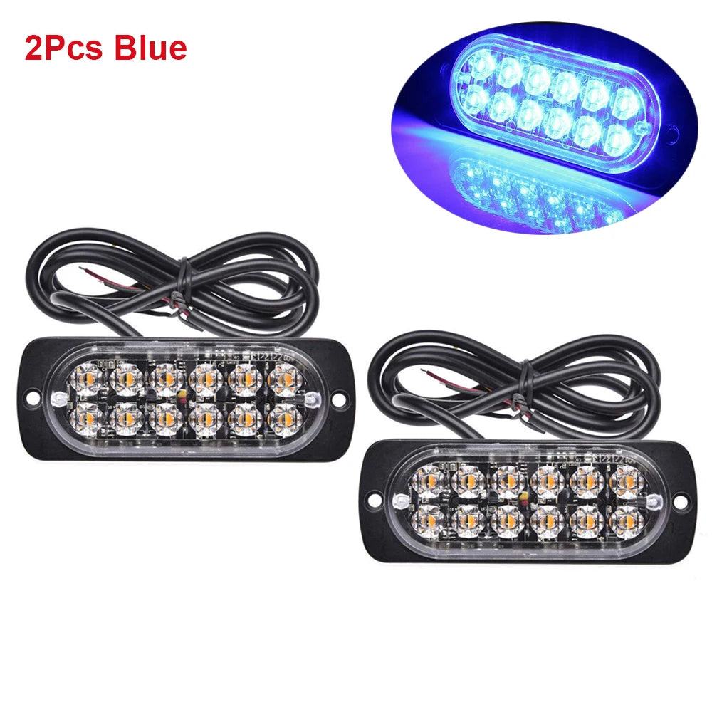 12 LED Strobe Lights Emergency Flashing Beacon Warning Light 12V 24V Stroboscopes For Auto DRL Car Truck Police Amber Red Blue