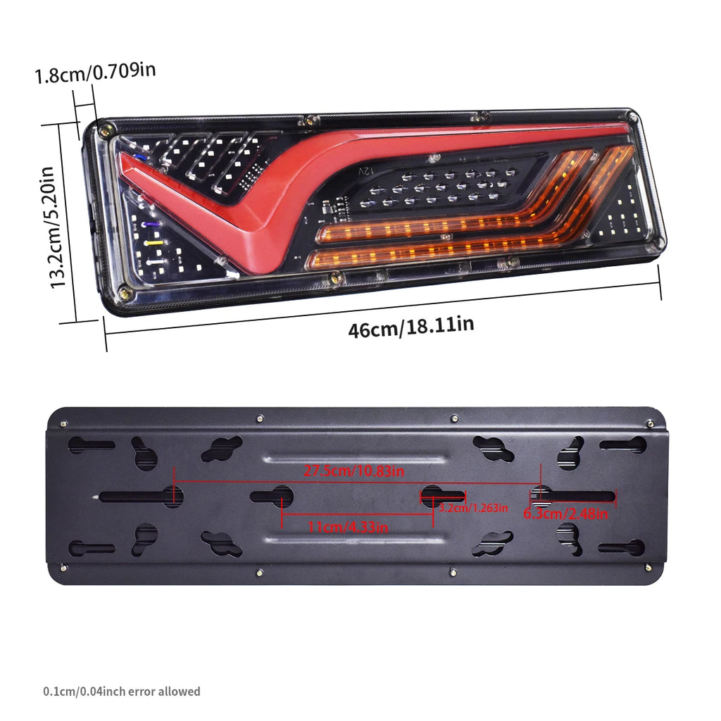 12V 24V 46CM Multifunctional LED Truck Car Tail Rear Lamp w/ Turn Signals Fog Stop Parking Reverse Driving License Plate Lights