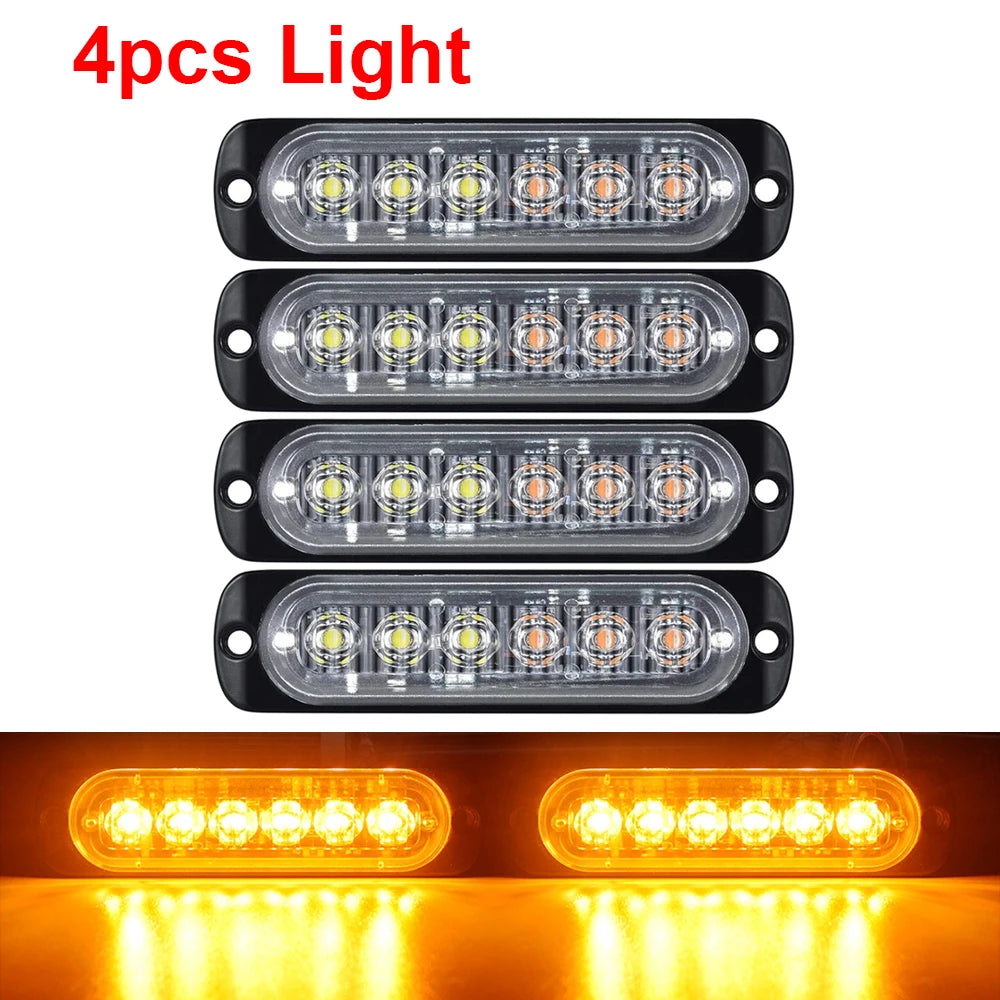 Car Led Strobe Warning Light Grill Flashing Emergency Truck Trailer Beacon 6 LED Side Flash Signal Lamp For 12~24V vehicle