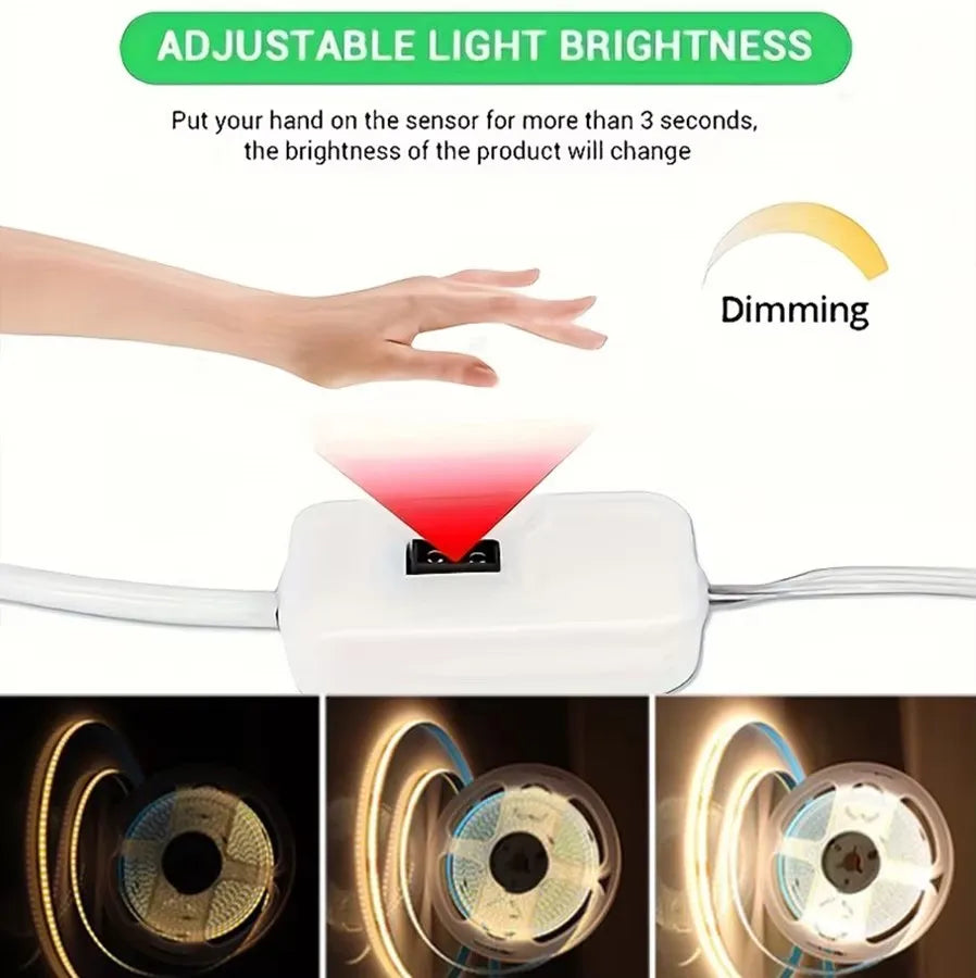 Motion Sensor USB COB LED Lights Strip 5V Dimmable 320LED/m Flexible Cabinet Kitchen Wardrobe TV Backlight LED Tape Lighting