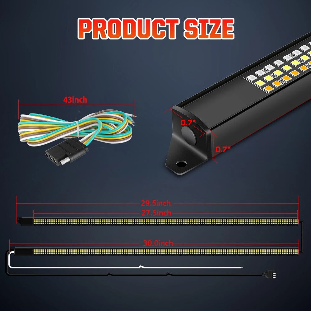 12V 60 Inch Car Brake Turn Signal Light LED Warning Lamp Strip for Pickup Truck Rear Tail Running Reverse Double Flash Light