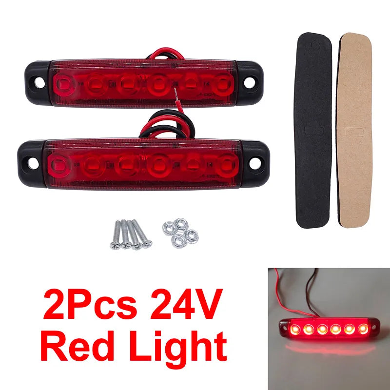 2Pcs 6LED 12V/24V Truck Trailer Side Marker Indicators Clearance Light Car Brake Rear Highlight Tail Light Warning Signal Lamp
