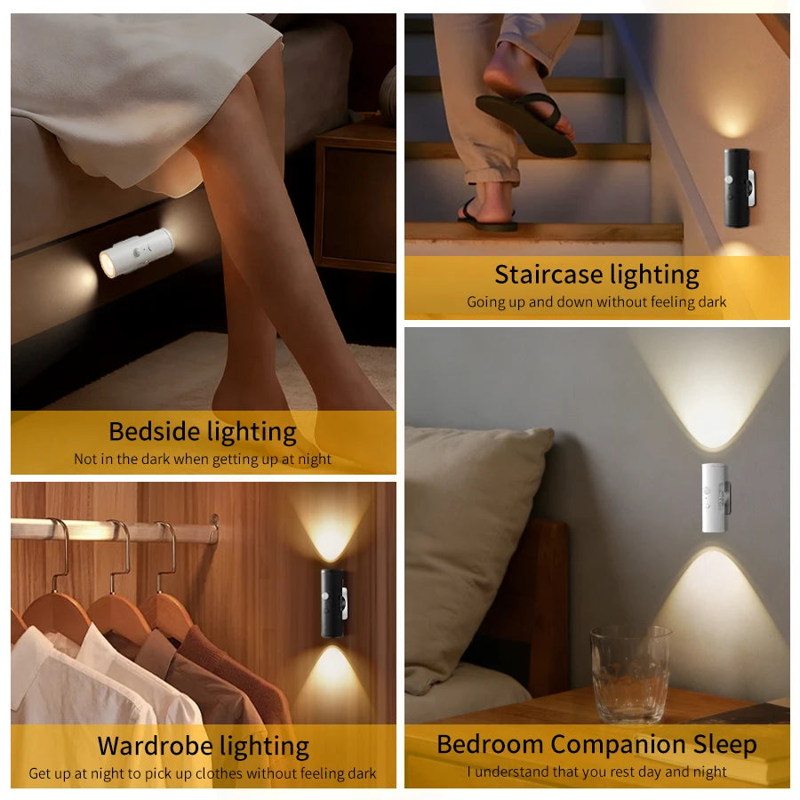 LED Night Light with Motion Sensor Rechargeable Magnetic Wall Lamp Dimmable Cabinet Hallway Stairs Bedroom Mood Ambient Light