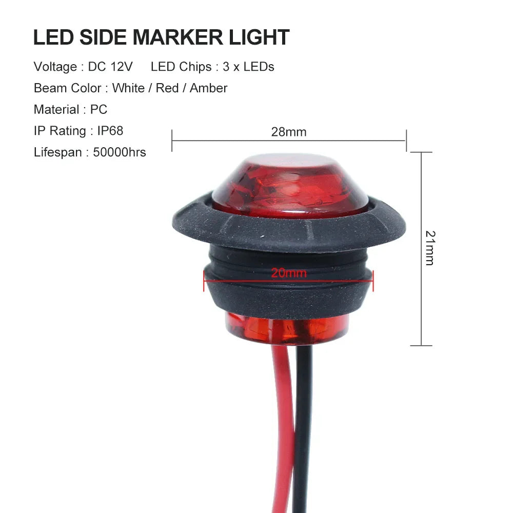 10Pcs LED Side Marker Lights 12V/24V Truck Warning Tail Light Trailer Lorry Car Caravan Boat Turn Signal Lamp Indicators Light
