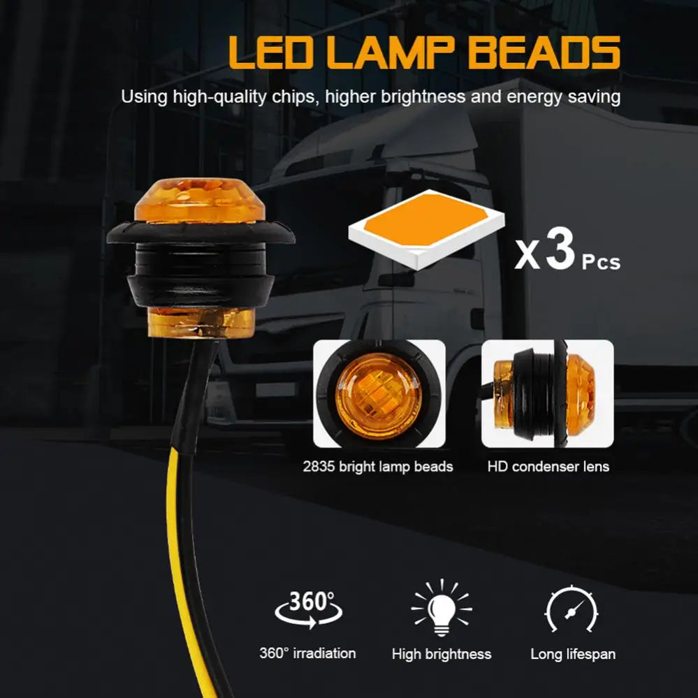 10pcs 24V 3 / 4 Inch Led Truck Side Marker Light Round Turn Light for Truck RV Car Bus Trailer Caravan Boat