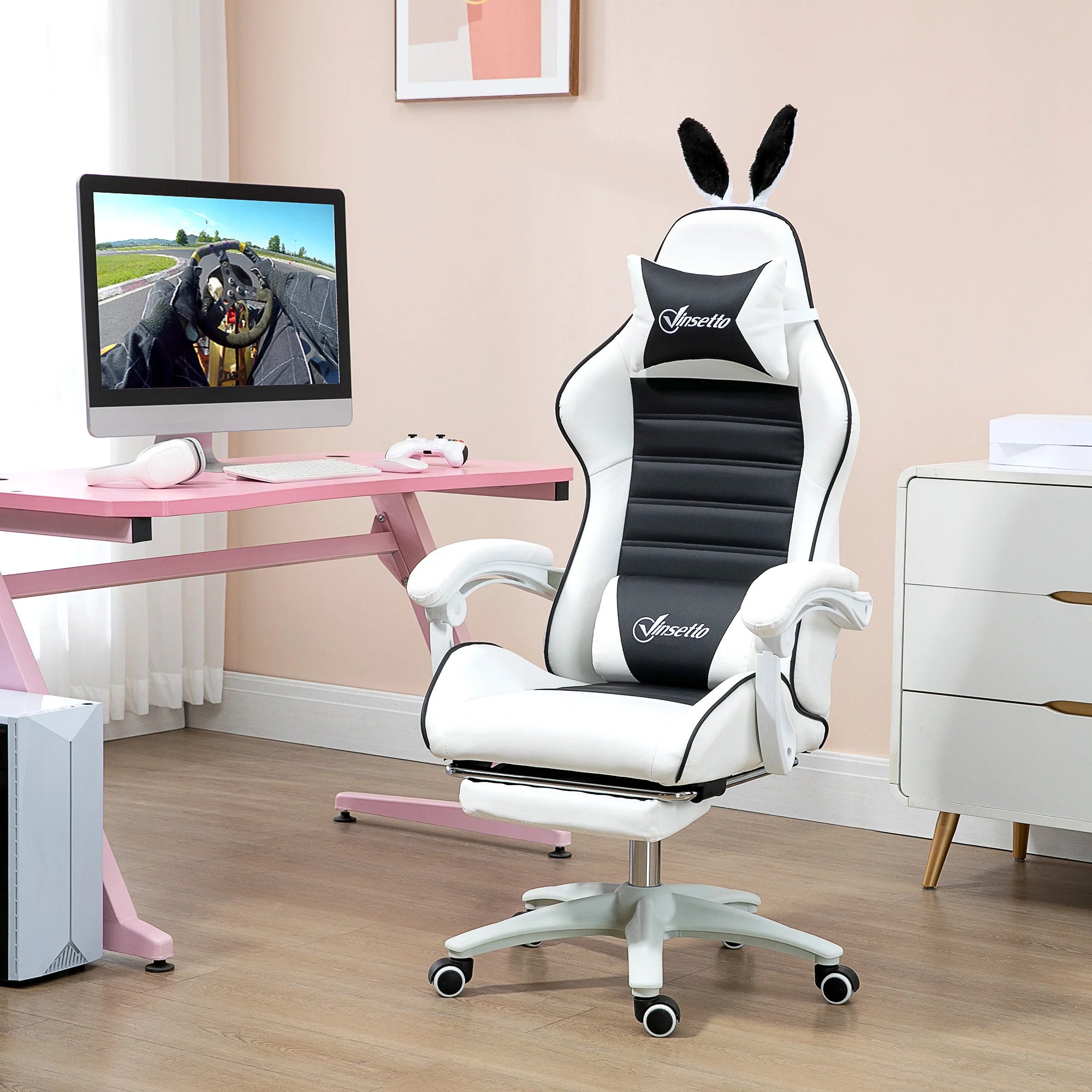 Vinsetto Pu Leather Swivel Gaming Chair with Adjustable Height 65X63X136-142Cm