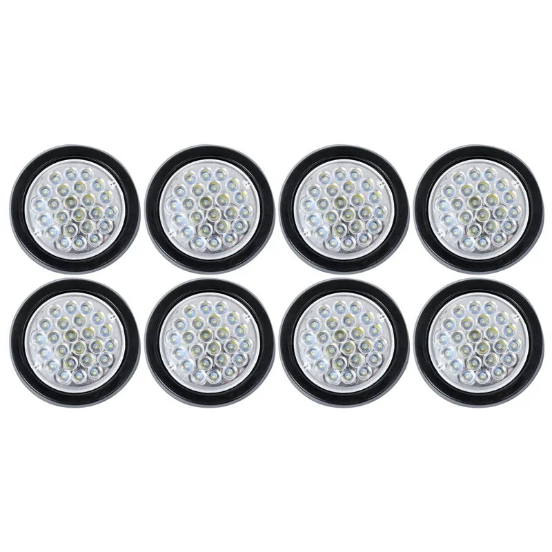 8Pcs 24V 24 LED Round Car Rear Tail Light Brake Stop Side Marker Turn Warning Indicator Lamp Truck Trailer Reflector ATV RV Bus