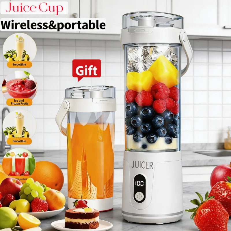 Portable 600ML Juicer Cup 12 Blades for Shakes Smoothies Rechargeable USB Traveling Fruit Juicer Double Cup Fruit Blender