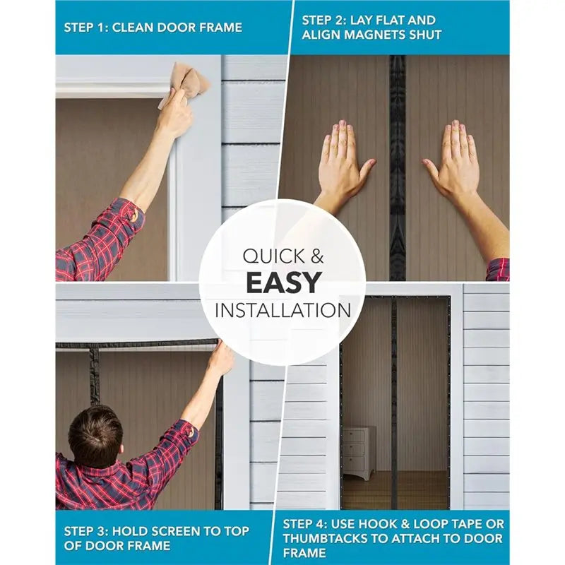 Easy Install, Magnetic Screen Door Mesh 1Pc-120X210cm-Self-Sealing, Pet Tested, Hands-Free Entry, Keeps Bugs Out