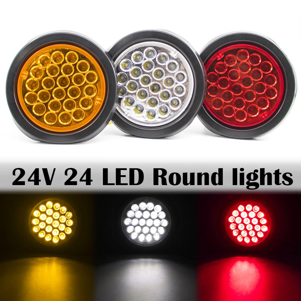 12V 24V Car Truck Trailer Round 24 LED Rear Tail Light Brake Stop Side Marker Turn Singal Indicator Warning Lights RV Caravan