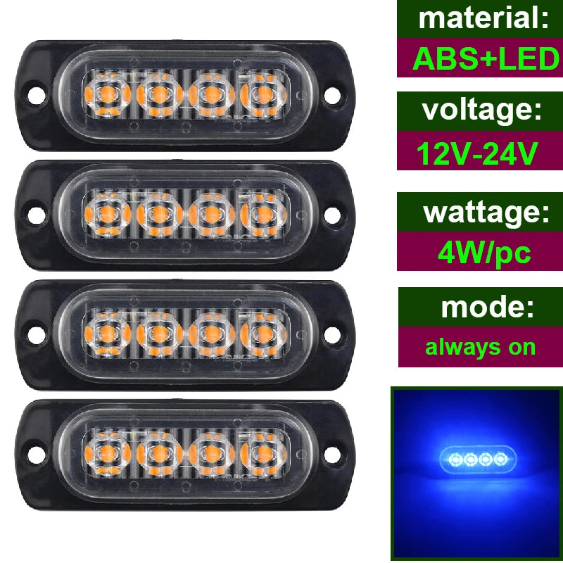 Car Strobe Warning Flashing Light Truck Side Indicator Lights Car Grille Malfunction Light Bar Trailer Beacon Lamp12V 24V Pickup