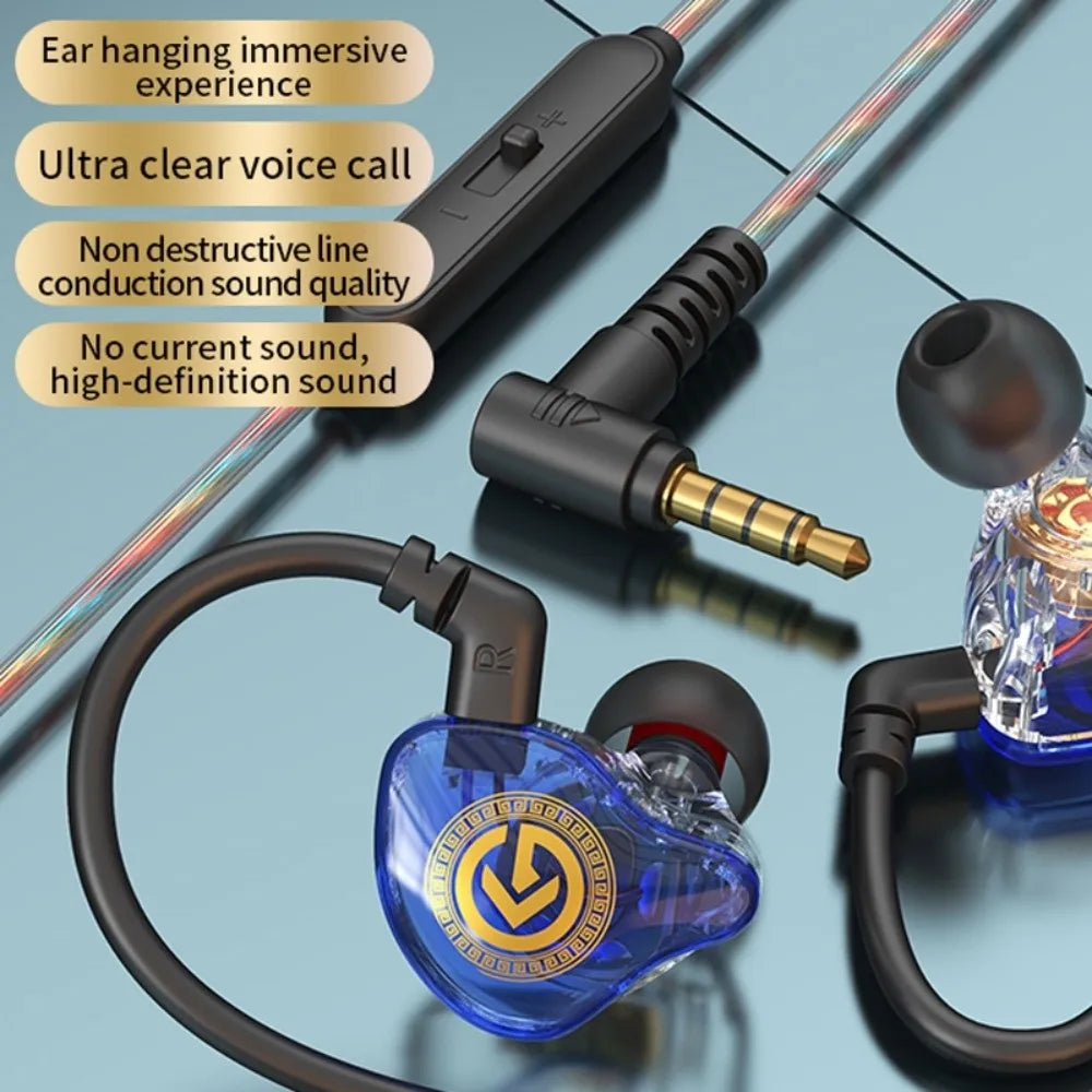 Music Earphones 3.5mm Wired Earphone Elbow in-Ear Wired Headset HiFi Stereo Round Head Earpiece Headset Sport