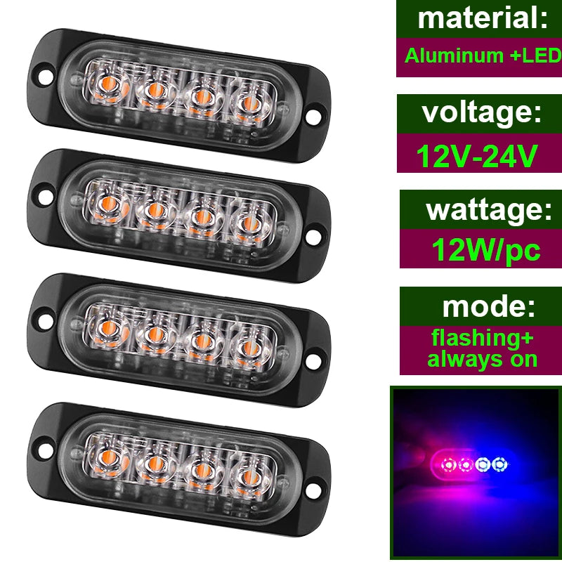 Car Strobe Warning Flashing Light Truck Side Indicator Lights Car Grille Malfunction Light Bar Trailer Beacon Lamp12V 24V Pickup