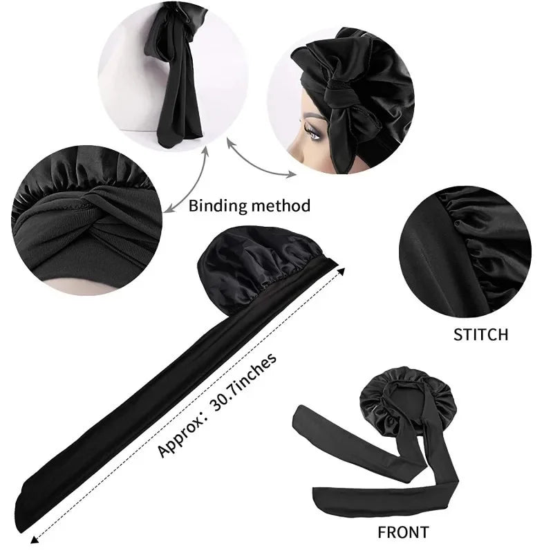 Satin Bonnet Silk Bonnet Adjustable Bonne For Sleeping Hair Bonnet With Tie Band Bonnets For Women Men shower cap