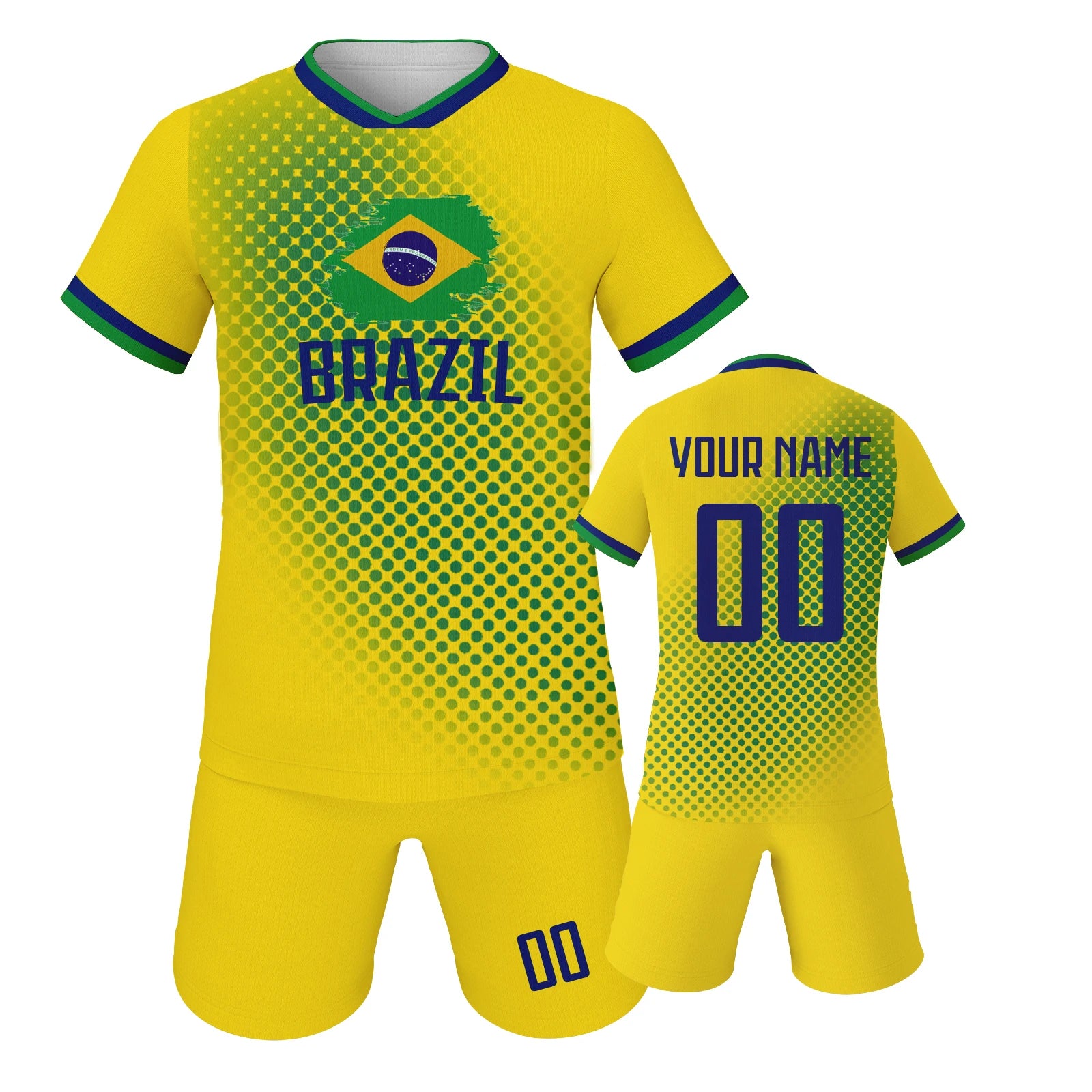 Custom Brazil Soccer Jersey for Kids Personalized Football Kit with Printed Name Number Youth Boys Girls Team Uniform 3-14Y