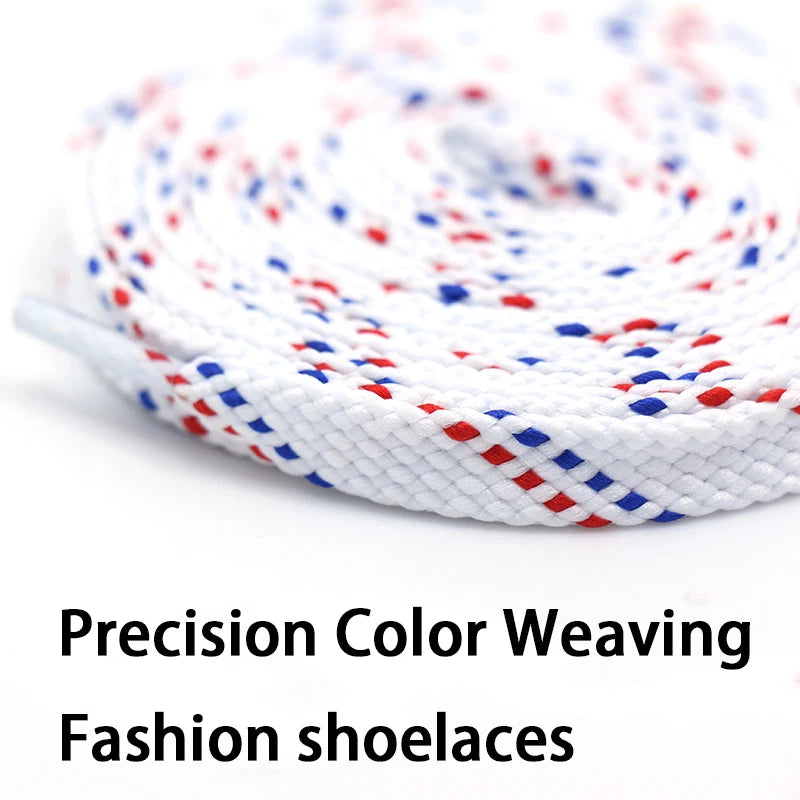 1Pair Mixed Color Shoe Laces Black and White Stripe Double Flat Shoelaces Sneakers Casual Shoes Shoelace