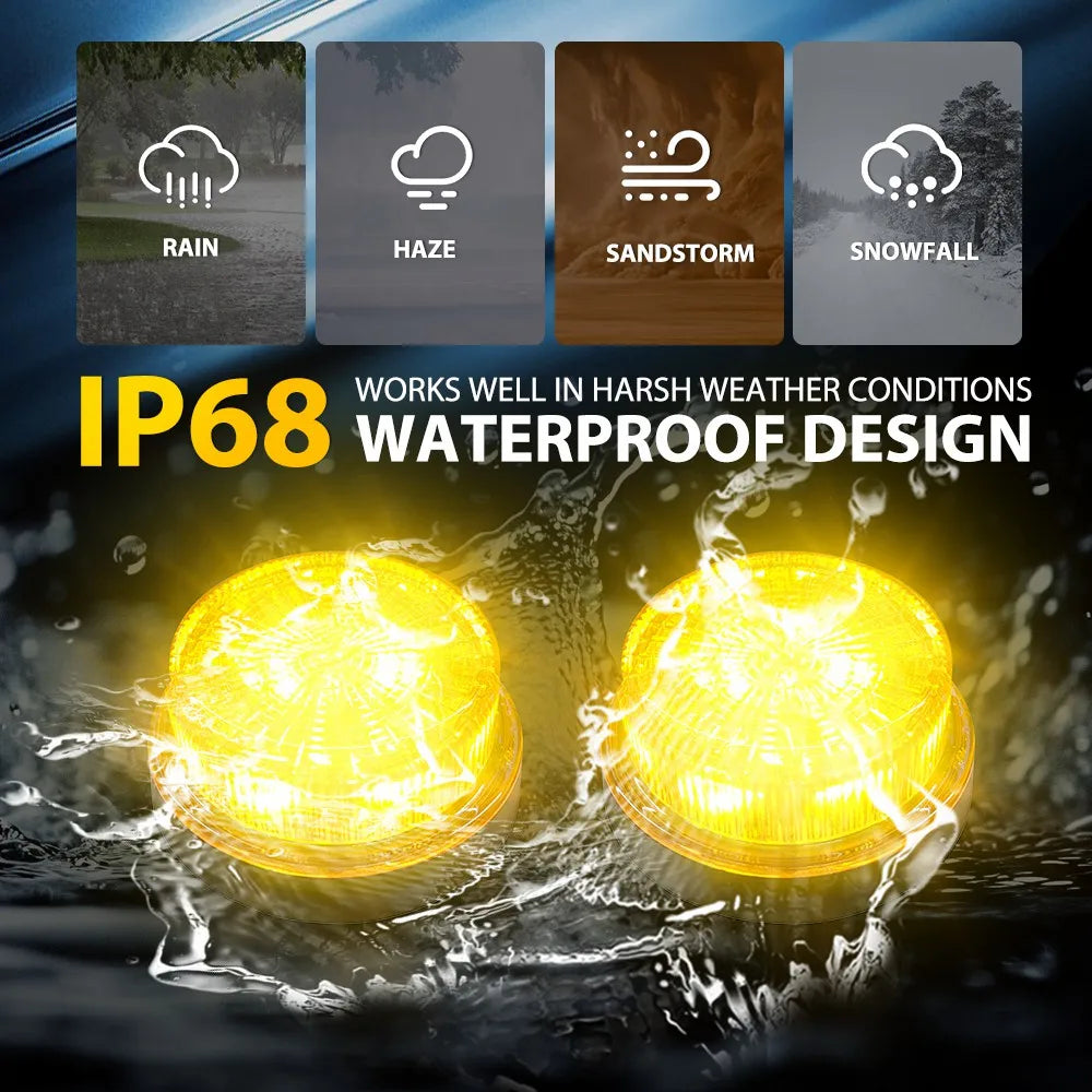 2Pcs Amber Strobe Lights Lamp For Truck Loader Tractor Vaz Bus Manipulator Rotating / Simple Flashes 12V 24V IP68 Waterproof