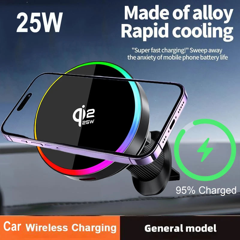 25W Car Wireless Charger Universal Fast Charging Station Air Vent Phone Holder Stand for Magsafe iPhone 17 16 15 14 13 Pro Max