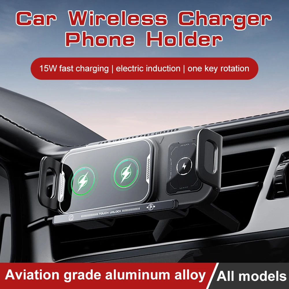 New Universal Phone Holder Car Wireless Charger Mobile Phone Holder Mount Intelligent Induction Electric Rotation Charging Stand