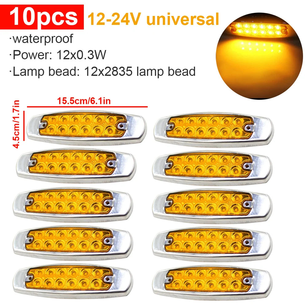 10Pcs 12-24V LED 12LED Car Side Marker Light Universal For Truck For Truck Trailer Lorry Caravan Waterproof Clearance Light