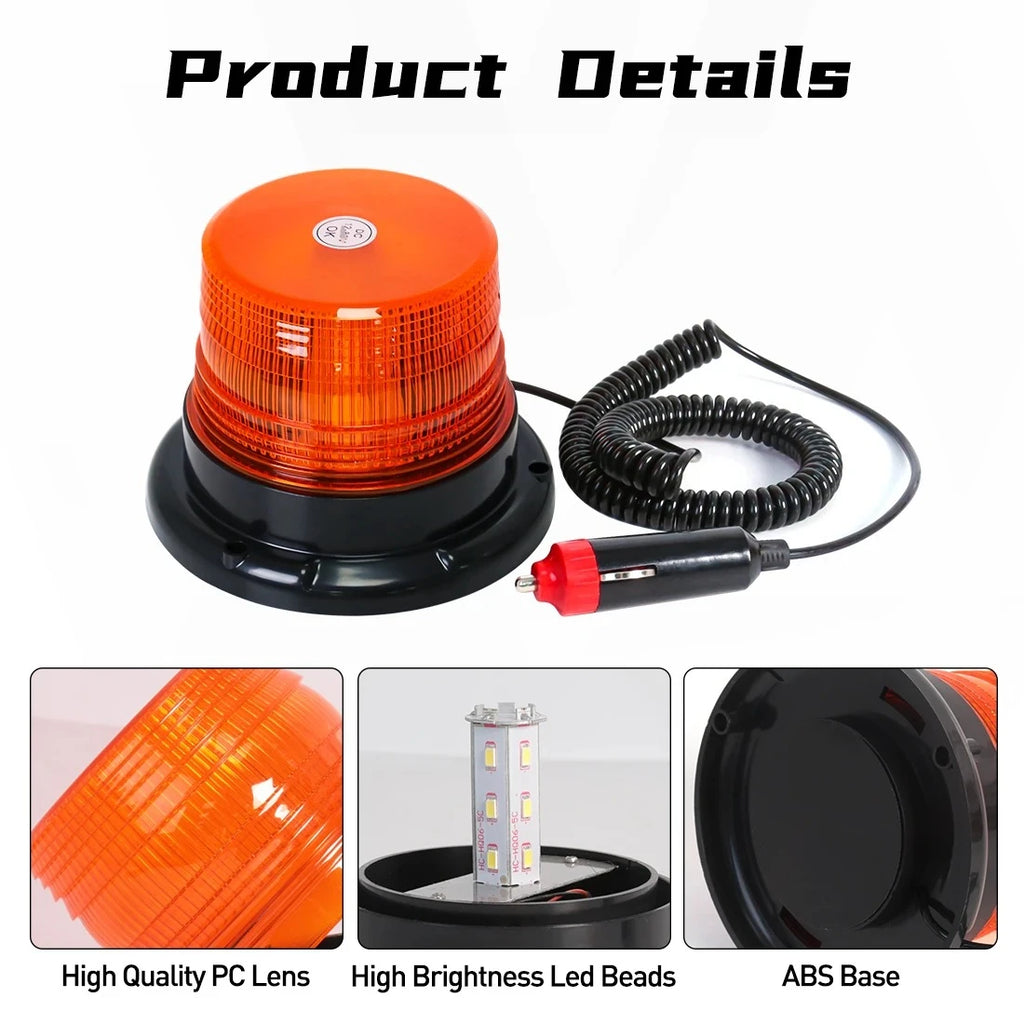 LED Strobe Warning Light Emergency Beacon for Car Truck Roof Top Magnetic Base Security Auto 12V 24V Universal Flashing Light