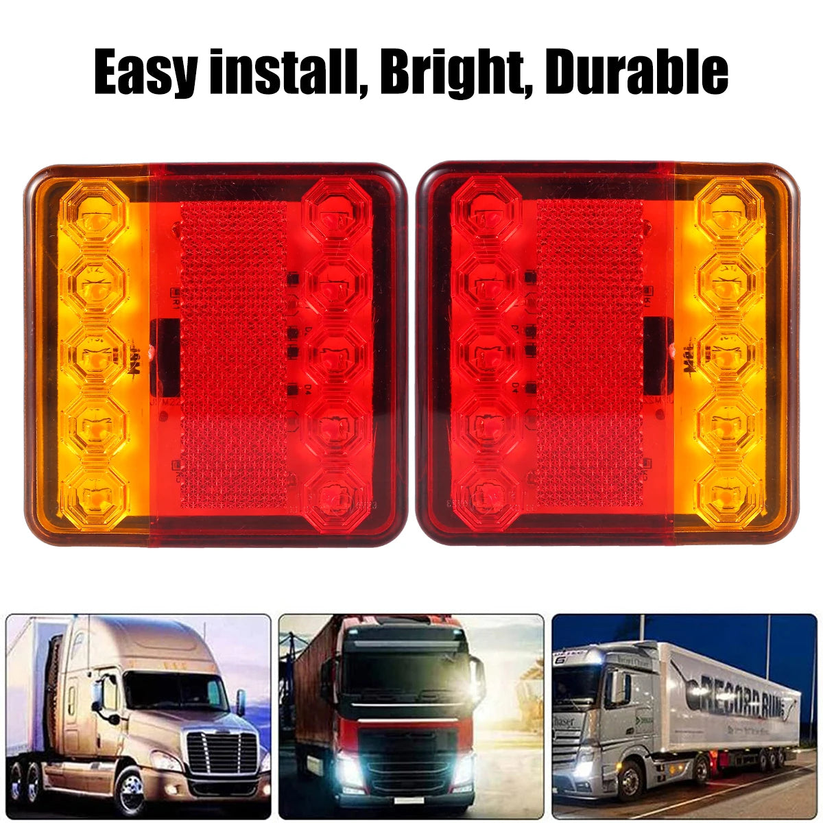 2Pcs LED Truck Lights 12/ 24V Rear Tail Lights Square Tail Stop Indicator Trailer Lamp Kit Indicator Stop Waterproof Reversing