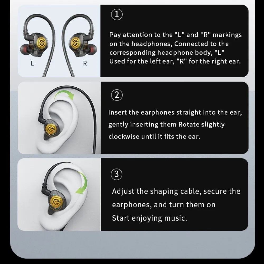 Music Earphones 3.5mm Wired Earphone Elbow in-Ear Wired Headset HiFi Stereo Round Head Earpiece Headset Sport