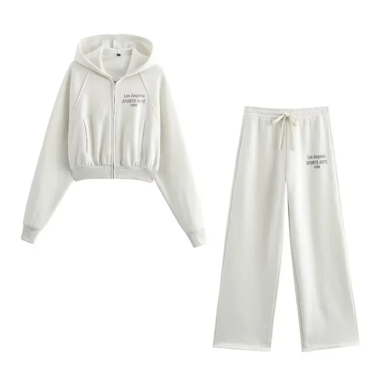 Women's Tracksuit Jersey Sets Sweats Set 2025 Winter Cotton Suits Wide Baggy Pants Sportswear 2 Piece Set Women Outfits