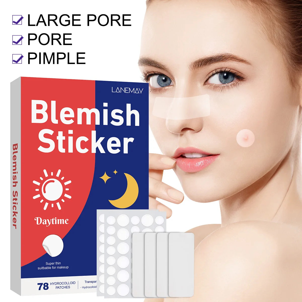 78pcs/set Pimple Patches - Day And Night 2 Sizes 78 Patches Hydrocolloid Acne Pimple Covering Patches With Hyaluronic Acid, Tea