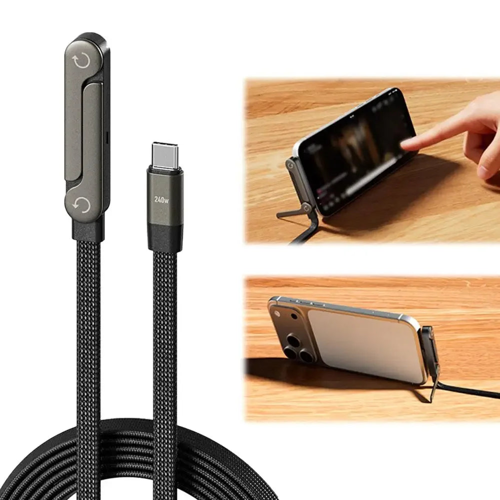 240W Fast Charging Foldable Phone Stand With 360° Rotating Charging Data Cable 2-in-1 Phone Tablet Foldable Mobile Phone Holder