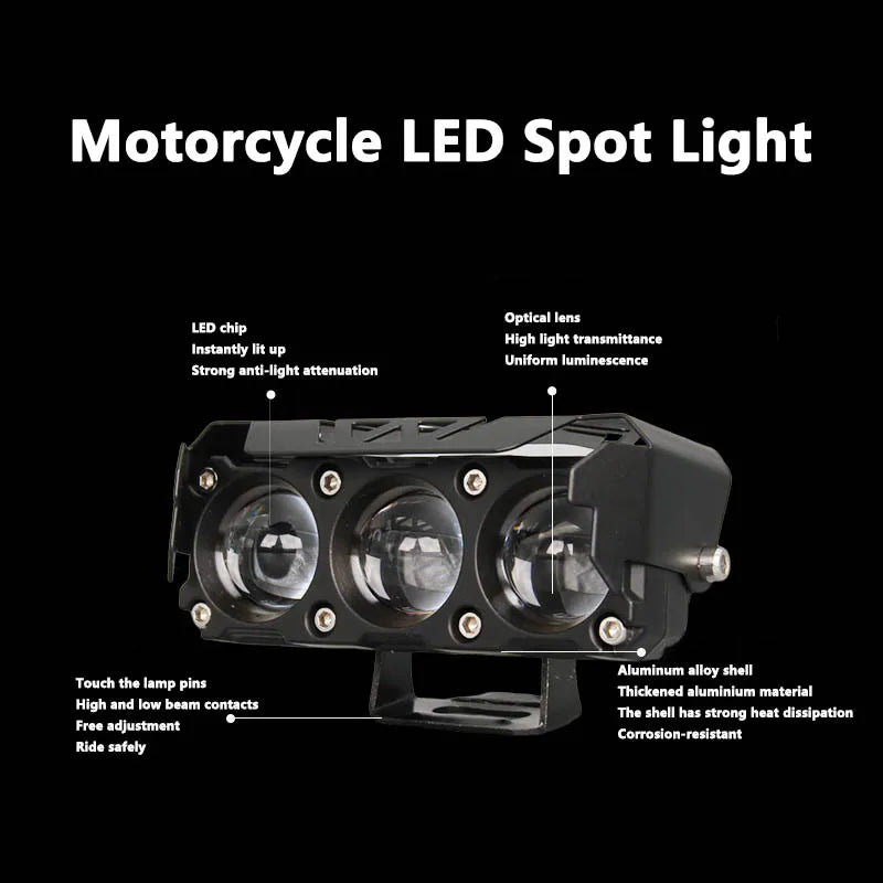 Motorcycle LED Spot Light Dual Color Hi/Low Beam Fog Lamps for Car Trucks SUV UTV 12V 24VMini Lens Headlight Driving Light