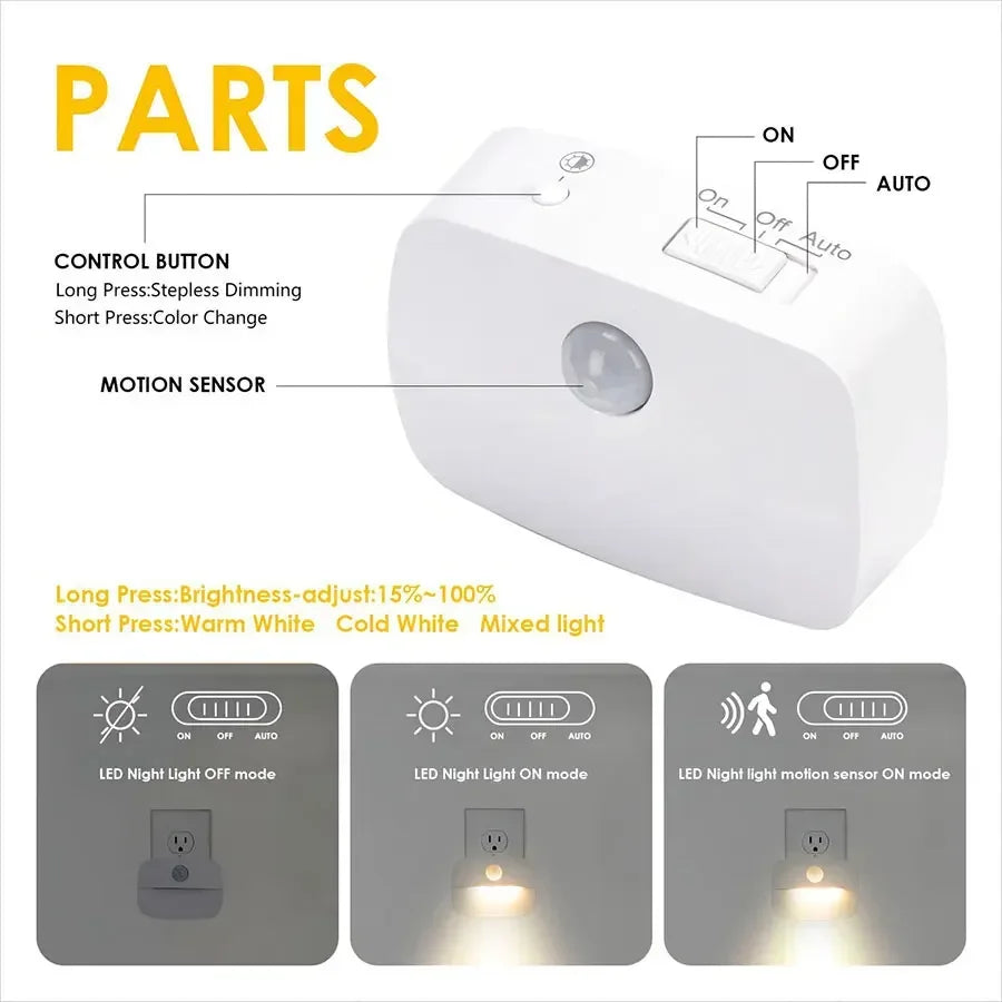 Motion Sensor EU US Socket Plug in LED Night Light 220V 110V Human Infrared Induction Lamp for Bedroom Stairs Cabinet Corridor