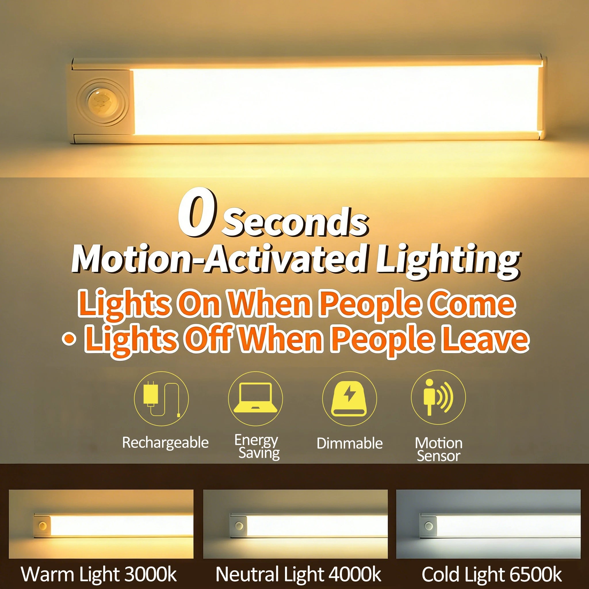 LED Lights Motion Sensor Cabinet Lights Dimmable Touch LED Night Light Rechargeable Tube Light 3 Colors Night Lamp For Kids Gift