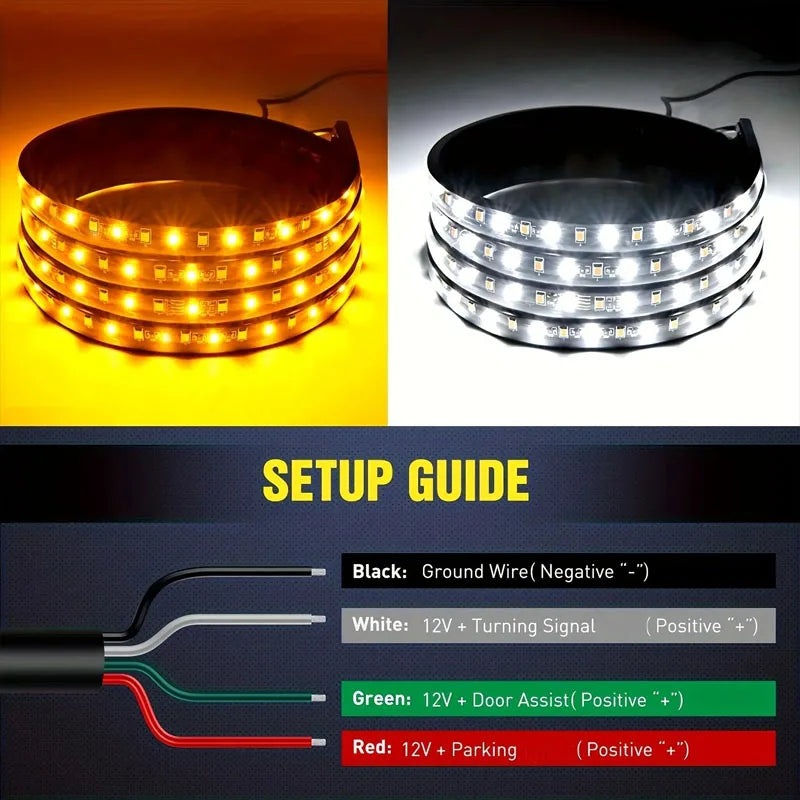 2PCS Truck Car Warning Light Strip 12V Emergency Strobe Side Step Light Strip Amber White Flashing Turn Signal Lamp 48/60 Inch