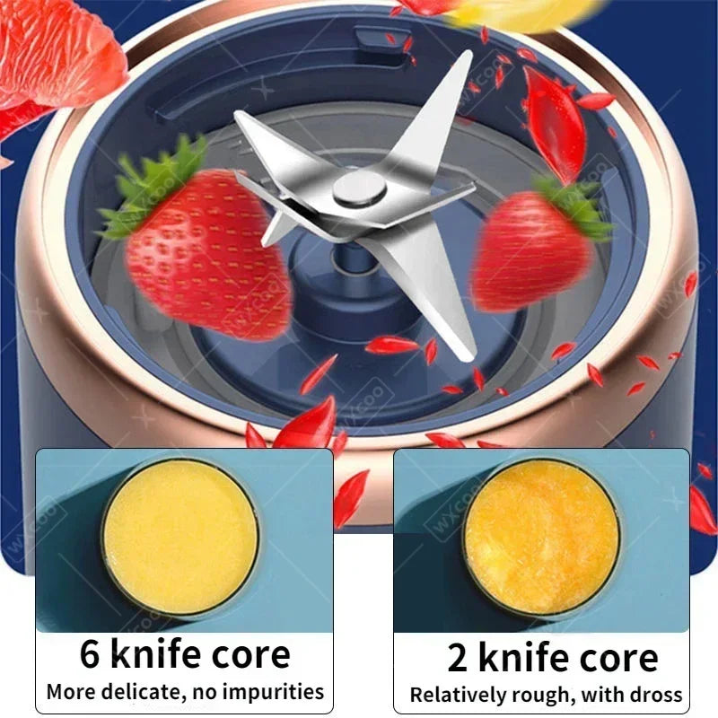 WXCOO Juicer Cup Set Automatic Smoothie Blender with 6 Blades Mixer Machine Portable Orange Fruit Squeezer Lemon Travel Mixer