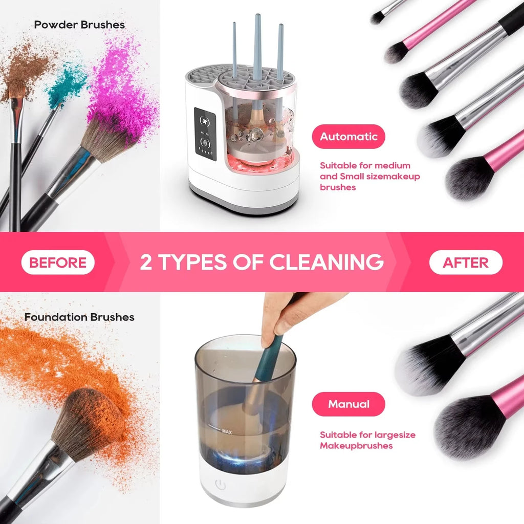 Electric Makeup Brush Cleaner Machine with Drying and Disinfecting Function Rechargeable Automatic Brushes Cleaning Tool
