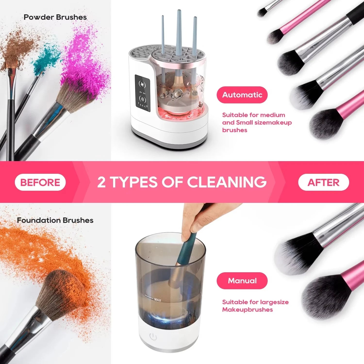 Electric Makeup Brush Cleaner Machine with Drying and Disinfecting Function Rechargeable Automatic Brushes Cleaning Tool