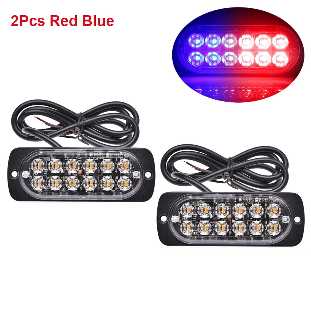 12 LED Strobe Lights Emergency Flashing Beacon Warning Light 12V 24V Stroboscopes For Auto DRL Car Truck Police Amber Red Blue